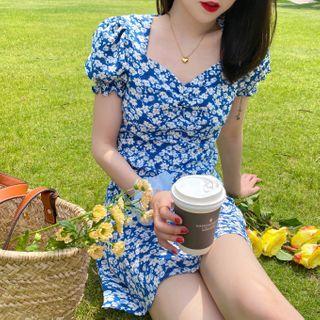 Puff-sleeve Floral Mini Dress / Midi Dress