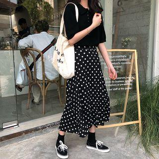 Plain Loose-fit Polo-shirt / Dot Skirt