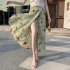 Patterned Chiffon Midi A-line Wrap Skirt
