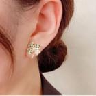 Clover Rhinestone Glaze Alloy Earring 1 Pair - Green & White & Gold - One Size