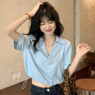 Drawstring-hem Cropped Polo Shirt
