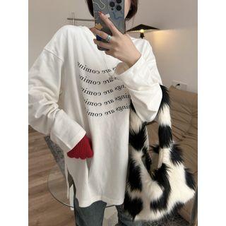 Long-sleeve Lettering Loose-fit T-shirt White - One Size