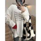 Long-sleeve Lettering Loose-fit T-shirt White - One Size