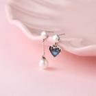 Asymmetrical Faux Pearl Heart Drop Earring 1 Pair - Silver - One Size