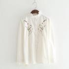 Ruffle Trim Embroidered Blouse