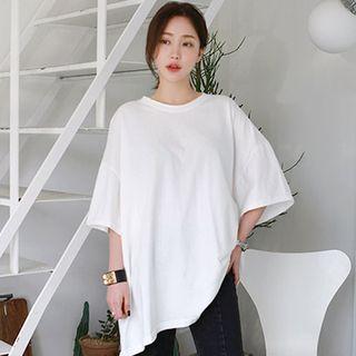 3/4-sleeve Oversized T-shirt Ivory - One Size