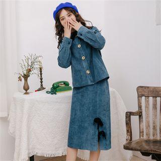 Set: Corduroy Button-up Jacket + Skirt