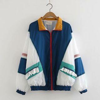 Color Block Windbreaker Dark Blue - One Size