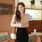 V-neck Color-block Bodycon Knit Dress