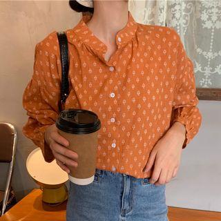 Long-sleeve Stand-collar Print Shirt