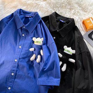 Elbow-sleeve Plush Accent Shirt