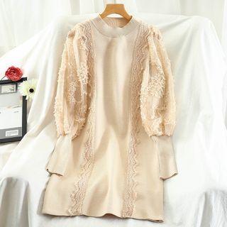 Lace Panel Mini A-line Knit Dress