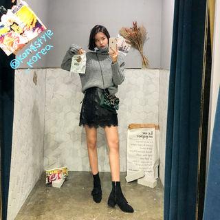 Laced Mini Faux-leather Wrap Skirt Black - One Size