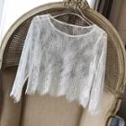 Fringed Long-sleeve Cropped Lace Top