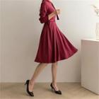 Button-trim Pleated Dress With Belt