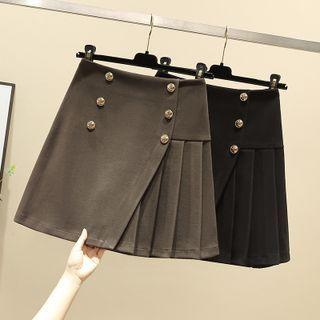 Double-breasted Asymmetrical Mini A-line Skirt