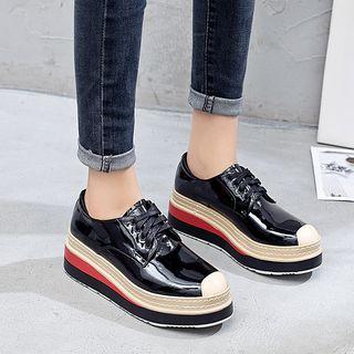 Patent Lace-up Platform Wedge Shoes