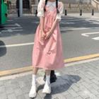 Short-sleeve Ruffle Blouse / Lace Trim Midi Overall Dress