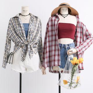 Loose-fit Plaid Shirt With Tube Top
