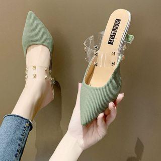 Studded Pointed Kitten-heel Mules
