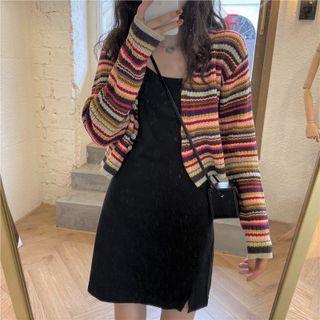 Spaghetti Strap Mini Sheath Dress / Striped Cardigan