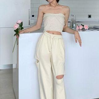 Tube Top / Cardigan / Wide-leg Sweatpants