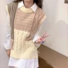 Cable-knit Two-tone Sweater Vest Coffee & Off-white - One Size