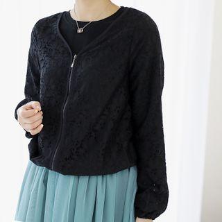 V-neck Zip-up Laced Jacket