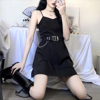 Set: Spaghetti Strap A-line Dress + Belt