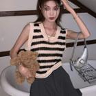 Sleeveless Striped Knit Top Almond - One Size