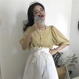 Square Neck Short-sleeve Blouse / Wide Leg Shorts