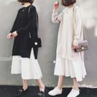 Mock Two-piece Long-sleeve Midi Pullover Dress