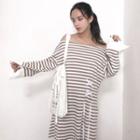 Striped Off Shoulder Long Sleeve Midi Dress