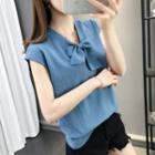 Bow Neck Short-sleeve Knit Top