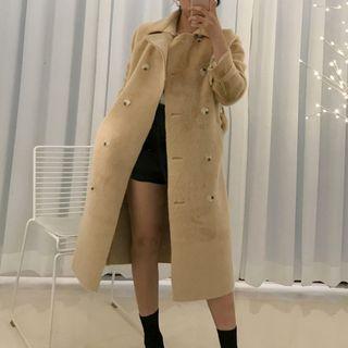 Furry Double-breasted Midi Coat