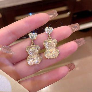 Heart Bear Rhinestone Alloy Dangle Earring 1 Pair - Gold - One Size