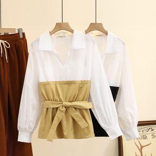 Two-tone Bow Accent Blouse