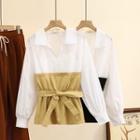 Two-tone Bow Accent Blouse