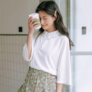 Lace Trim Short-sleeve Polo Shirt