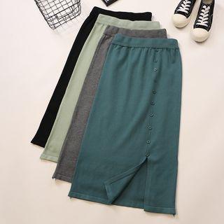 Side Slit Midi Straight-fit Knit Skirt
