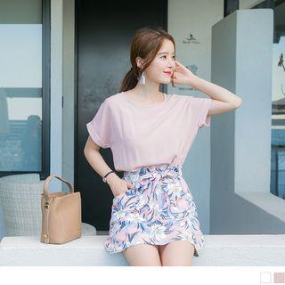 Short Sleeve Tie-waist Floral Panel Dress