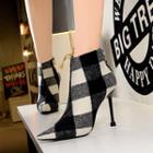 Plaid Pointed High-heel Ankle Boots