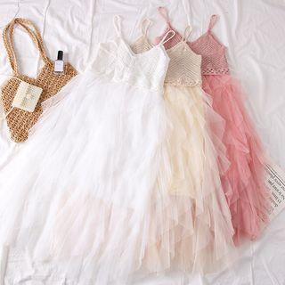 Mesh-hem Sleeveless Knit Dress