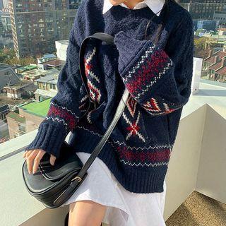 Round-neck Patterned Oversized Sweater