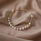 Freshwater Pearl Layered Alloy Bracelet White & Gold - One Size
