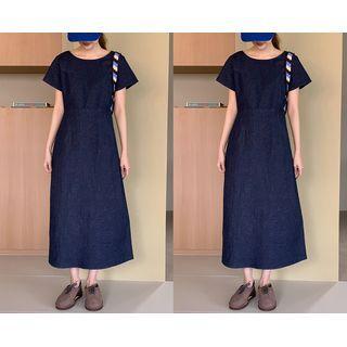Short-sleeve Denim Long A-line Dress One Size