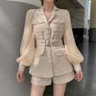 Set: Balloon-sleeve Tweed Blazer + Tweed Shorts