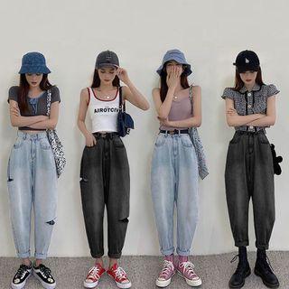 Mid Waist Distressed Baggy Jeans
