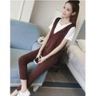 Set Of 3: Short-sleeve T-shirt + Hooded Tank Top + Cropped Pants