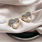 Faux Pearl Heart Earring 1 Pair - Earring - Gray & Gold - One Size